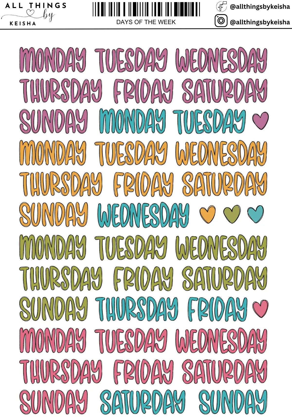 DAYS OF THE WEEK SCRIPT STICKERS ALL THINGS BY KEISHA
