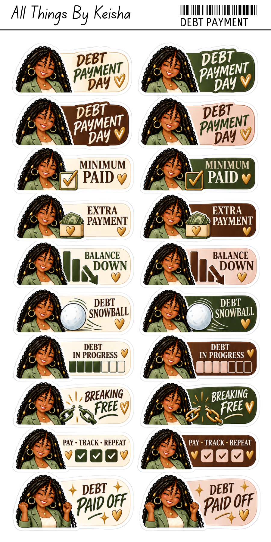 KEKE'S BUDGET STICKERS- DEBT PAYMENT