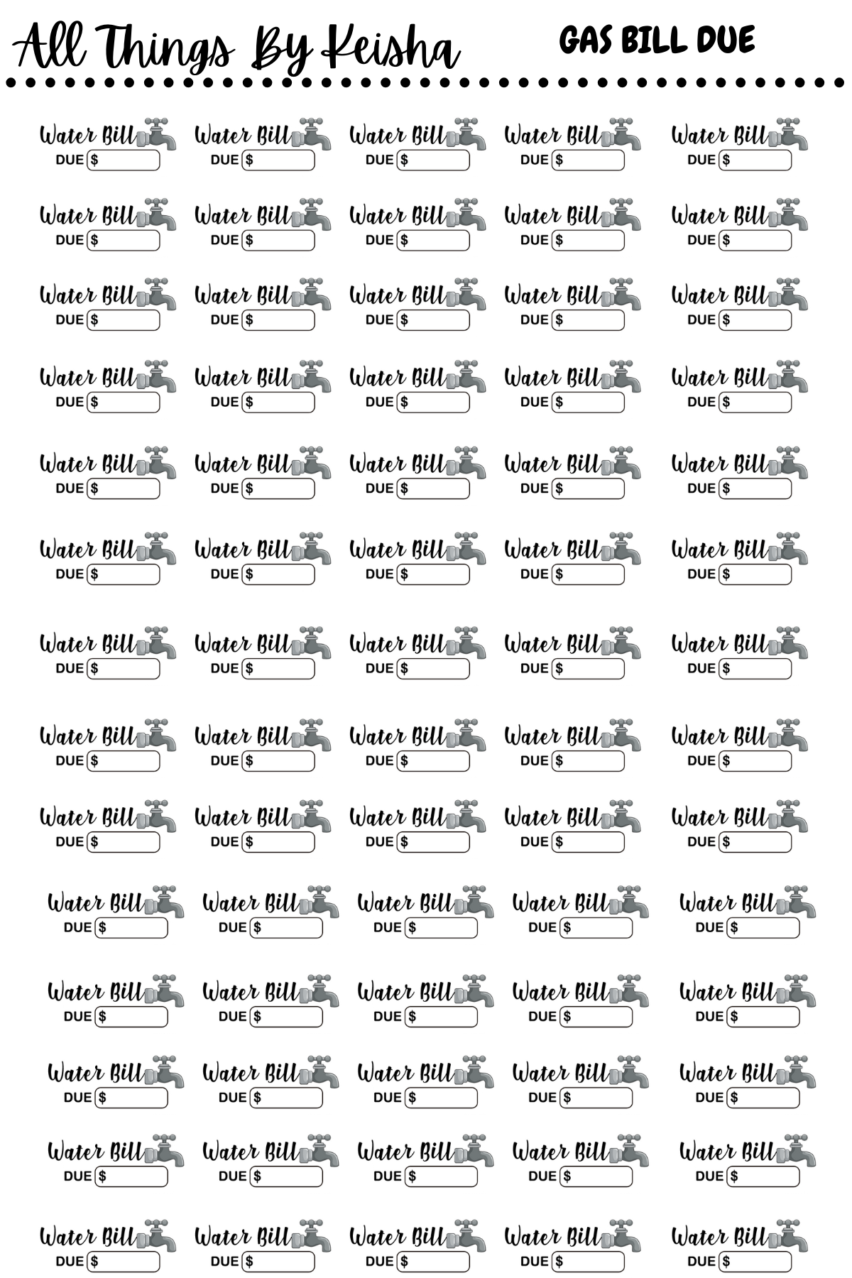 THE MOST IMPORTANT MONTHLY HOUSEHOLD DUE SCRIPT STICKERS- BUNDLE