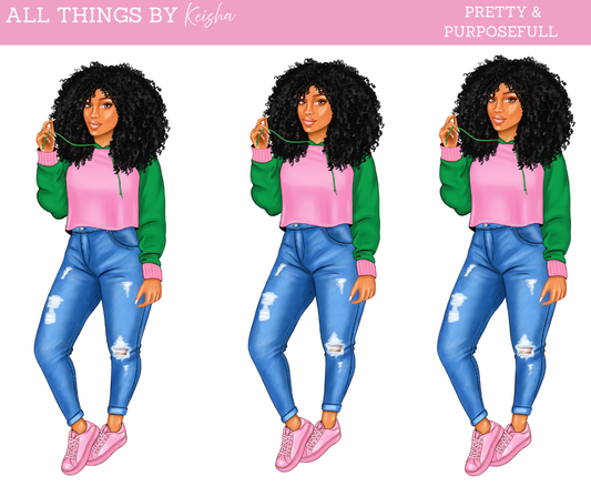 PINK & GREEN SORORITY DOLL AKA INSPIRED ALL THINGS BY KESHA: Planner Stickers,LLC