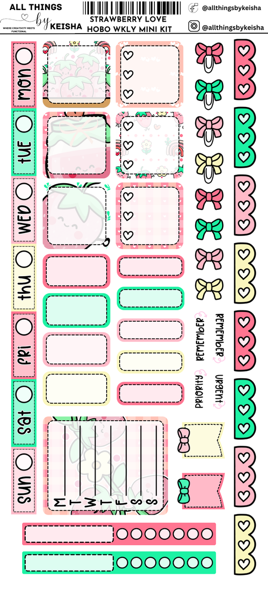 STRAWBERRY LOVE HOBO WEEKS WEEKLY KIT ALL THINGS BY KESHA: Planner Stickers,LLC