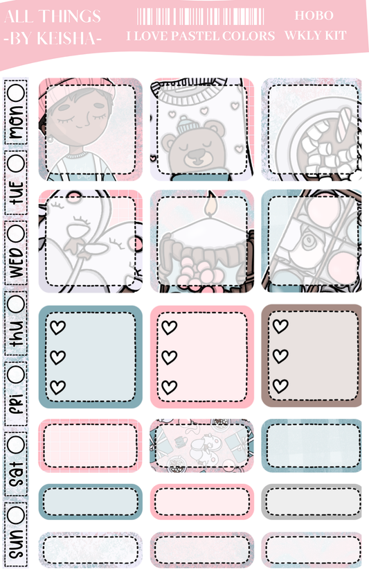 I LOVE PASTEL COLORS HOBO WEEKLY KIT ALL THINGS BY KESHA: Planner Stickers,LLC