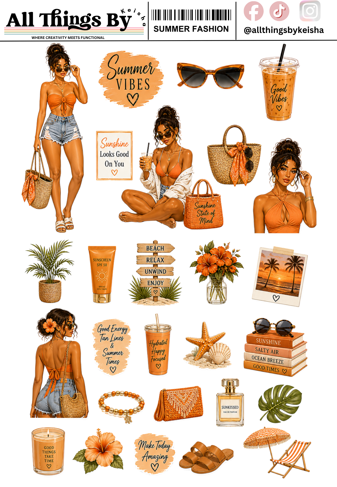 SUMMER FASHION STICKER SHEETS