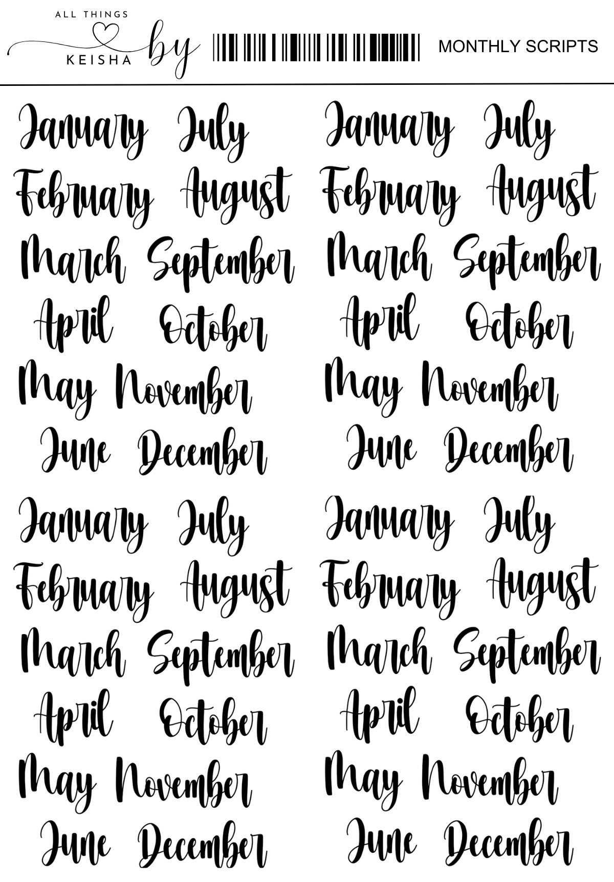 MONTHLY SCRIPTS – ALL THINGS BY KESHA: Planner Stickers,LLC