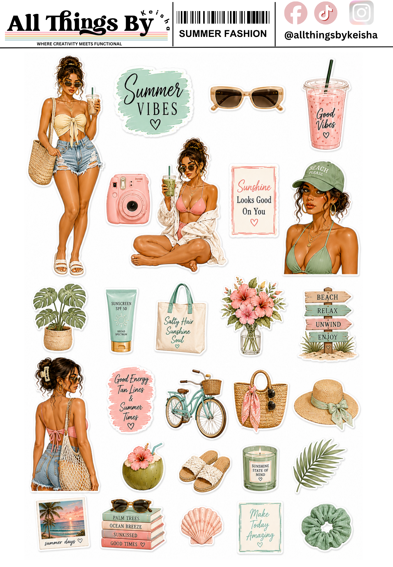 SUMMER FASHION STICKER SHEETS