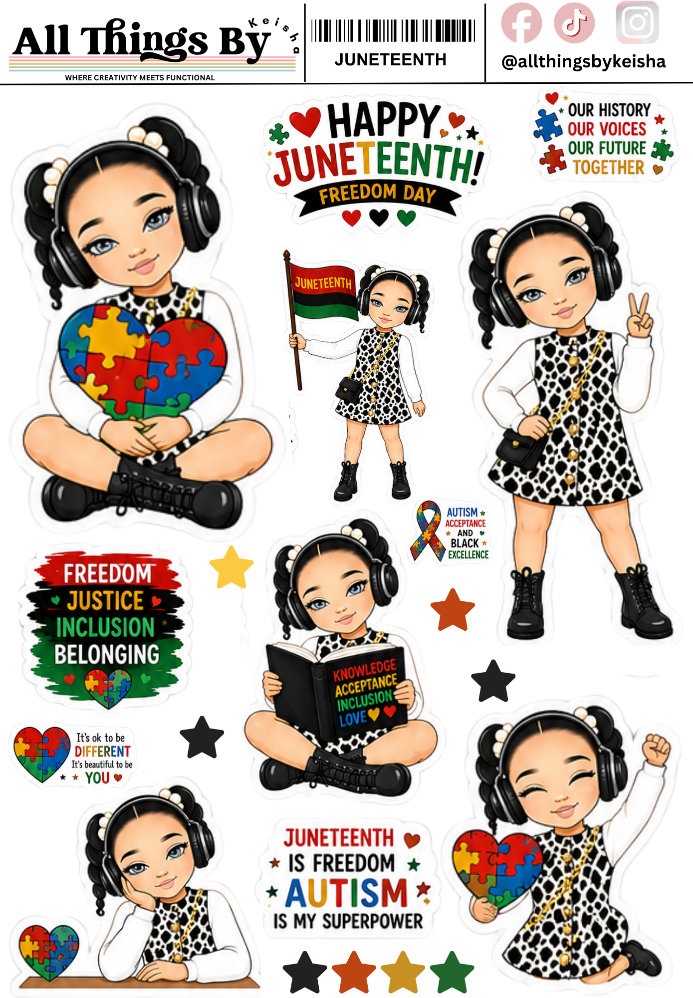 Glam Kids Celebrate Juneteenth  Planner Stickers for Journals & Scrapbooks
