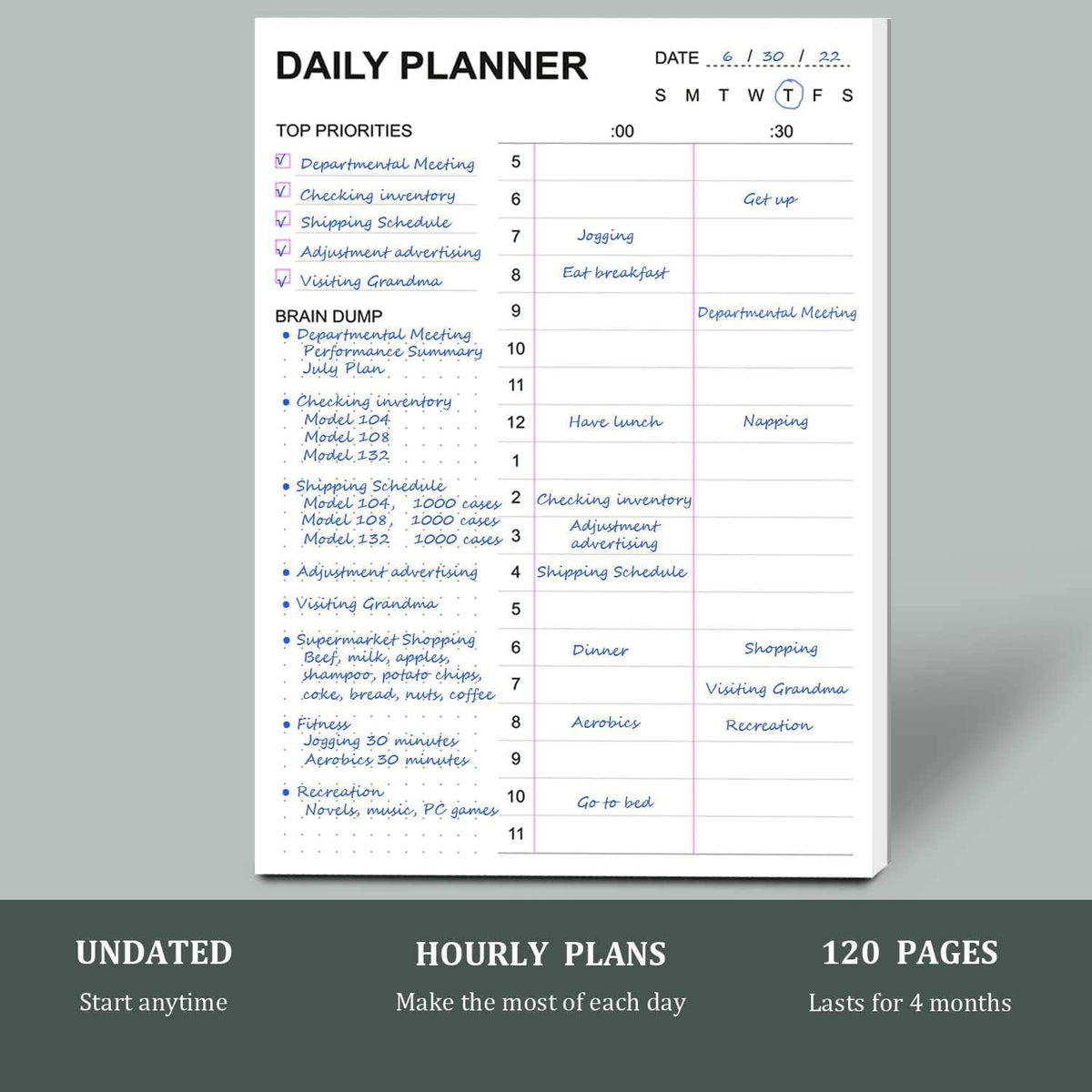 Keke’s Daily Planner – Undated To-Do List Notepad, 7 × 10