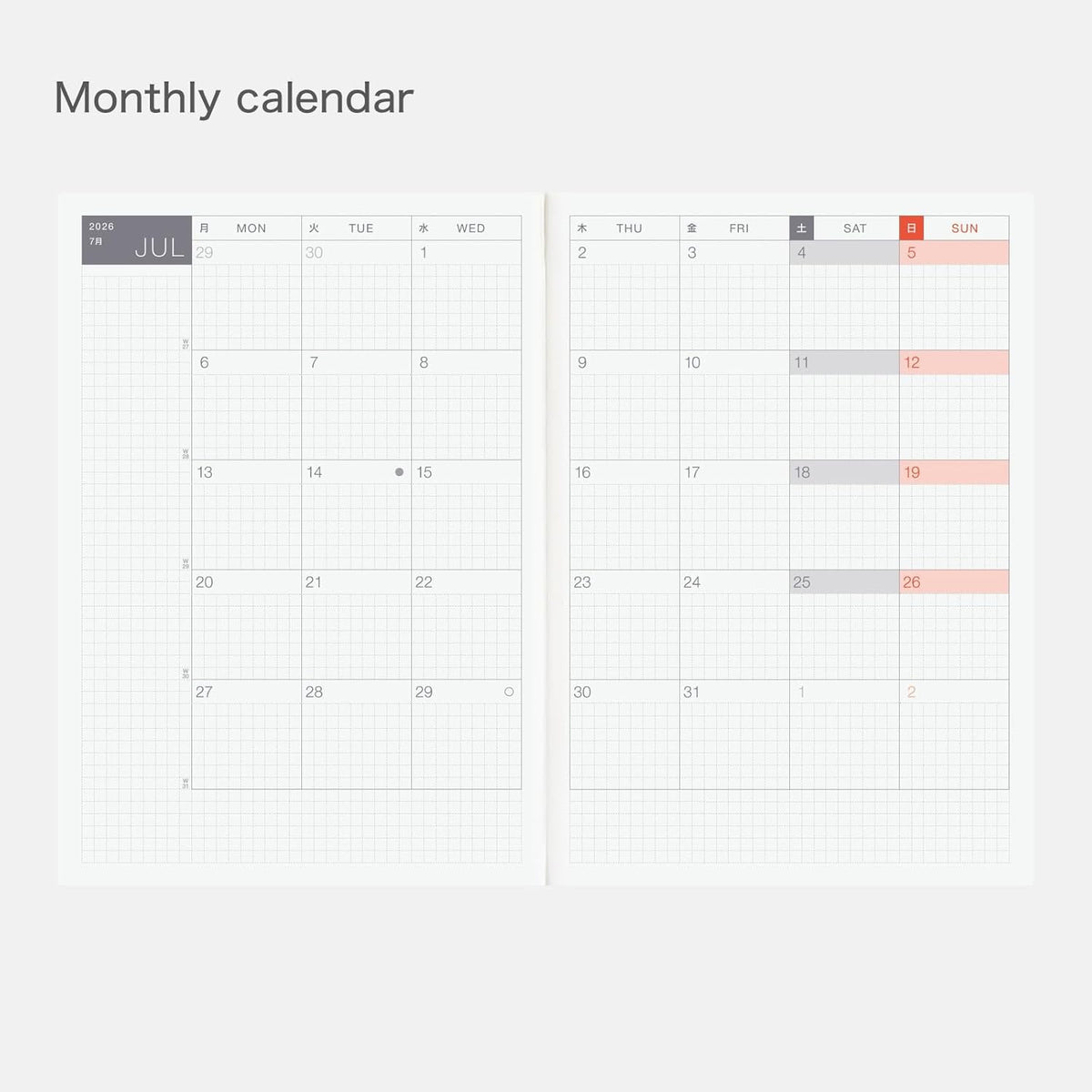 Hobonichi Techo 2027 Cousin English Version - A5 Daily Planner (January/Monday)