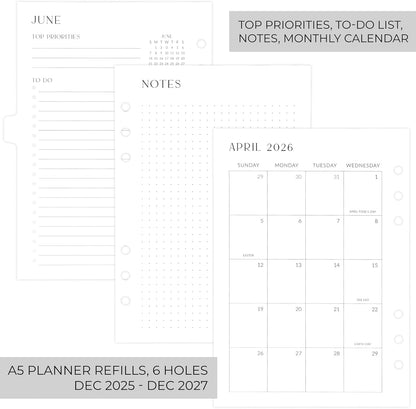 ATBK 2026-2027 Monthly Planner Inserts for 6 Ring Binders