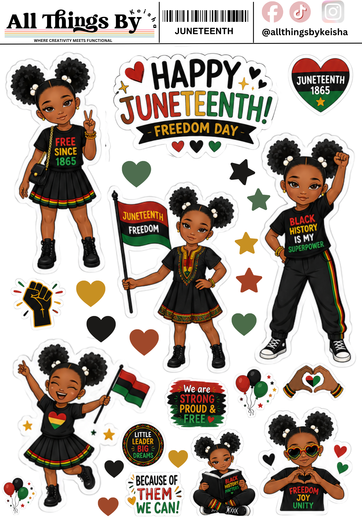 Glam Kids Celebrate Juneteenth  Planner Stickers for Journals & Scrapbooks