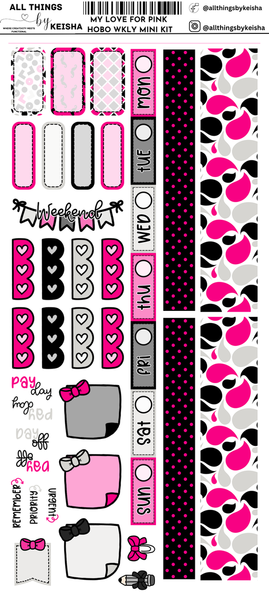 MY LOVE FOR PINK HOBO WEEKS WEKLY KIT ALL THINGS BY KESHA: Planner Stickers,LLC