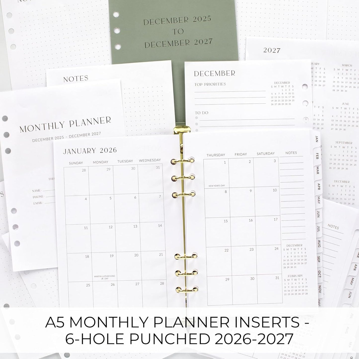 ATBK 2026-2027 Monthly Planner Inserts for 6 Ring Binders