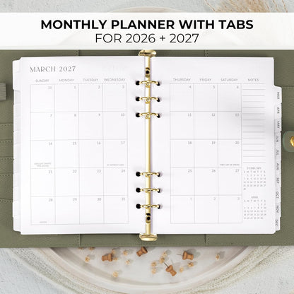 ATBK 2026-2027 Monthly Planner Inserts for 6 Ring Binders