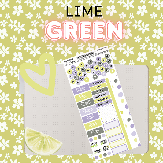 LIME GREEN HOBO WEEKLY KIT ALL THINGS BY KESHA: Planner Stickers,LLC