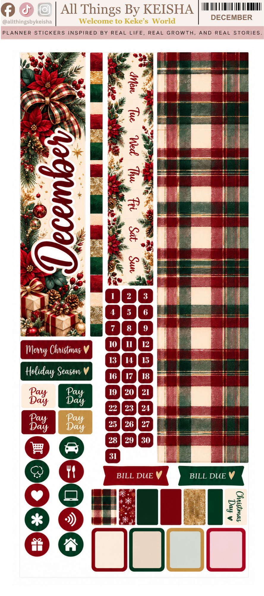 December | Hobonichi Monthly Sticker Kit