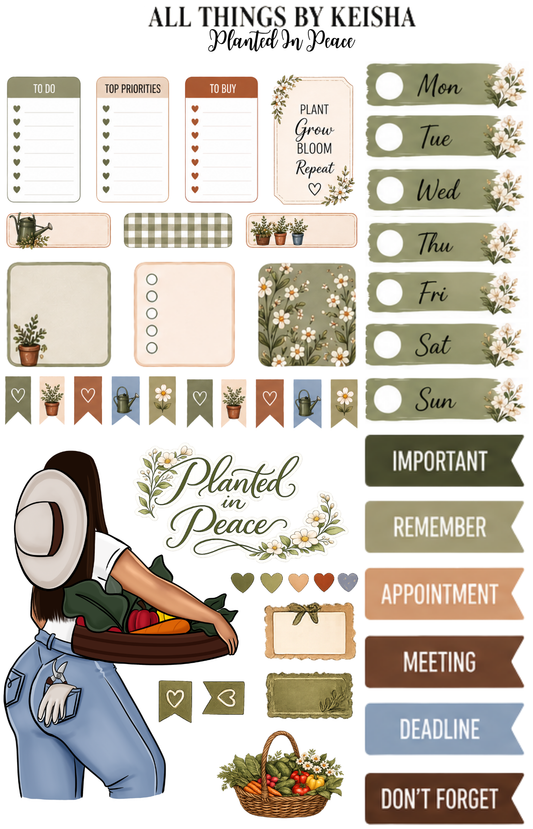PLANTED IN PEACE FUNCTIONAL KITS ALL THINGS BY KESHA: Planner Stickers,LLC