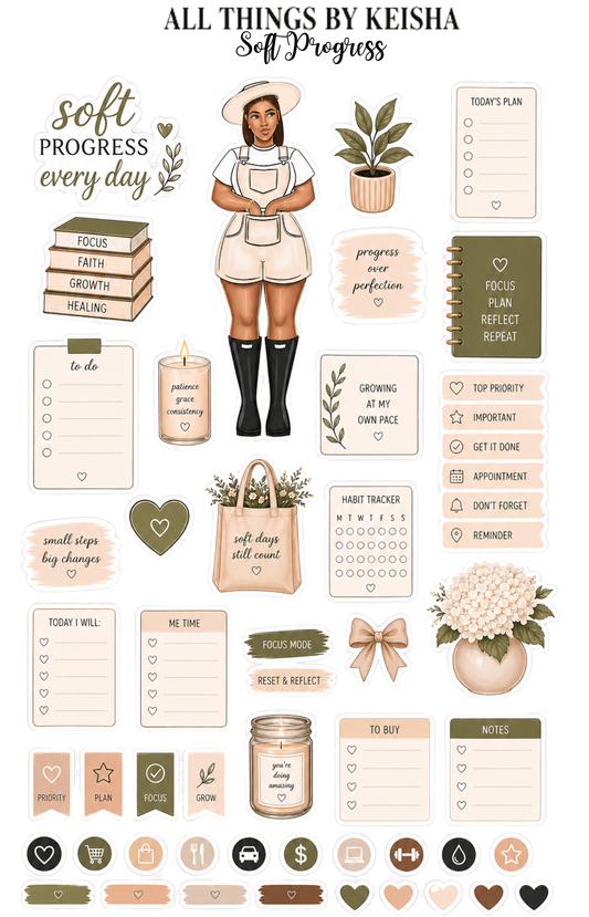 SOFT PROGESS FUNCTIONAL KIT ALL THINGS BY KESHA: Planner Stickers,LLC