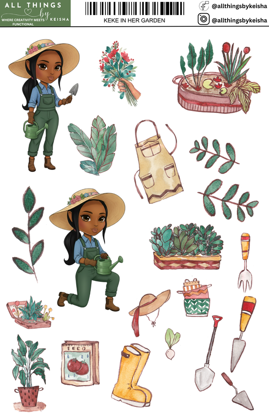 KEKE IN HER GARDEN STICKER SHEET ALL THINGS BY KESHA: Planner Stickers,LLC
