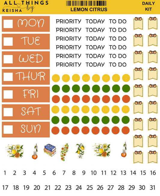 LEMON CITRUS HOBO WEEKLY KIT ALL THINGS BY KESHA: Planner Stickers,LLC