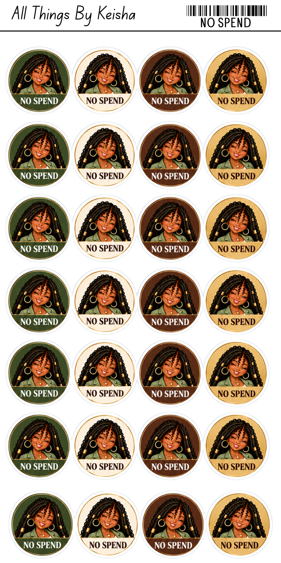 KEKE'S BUDGET STICKERS - NO SPEND
