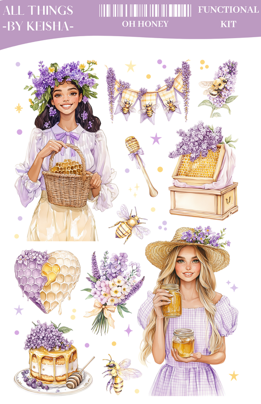 OH HONEY 2- PAGE FUNCTIONAL KITS ALL THINGS BY KESHA: Planner Stickers,LLC