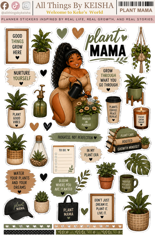 PLANT MAMA DECO STICKER SHEET ALL THINGS BY KESHA: Planner Stickers,LLC