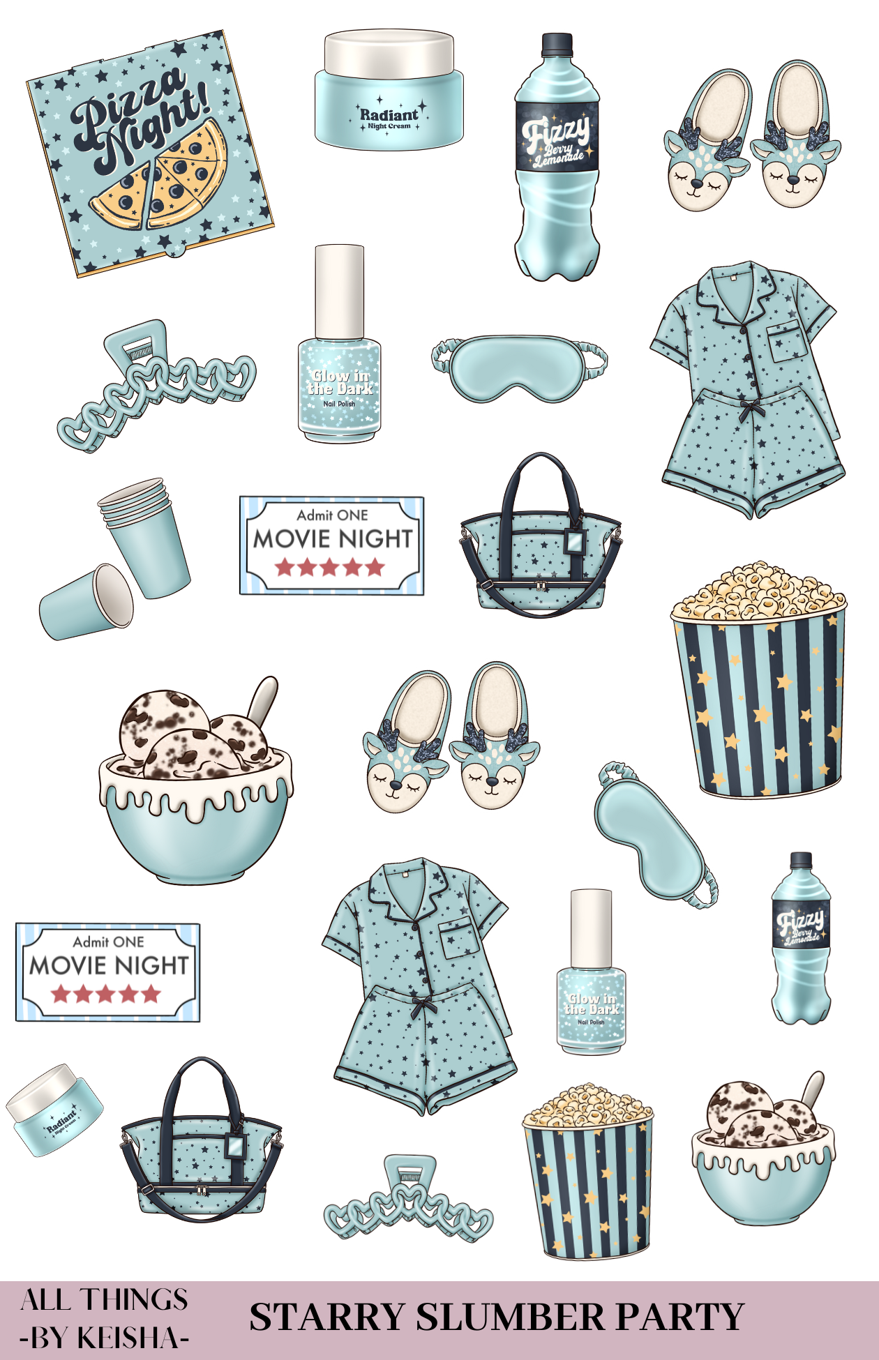 STARRY SLUMBER PARTY THEME STICKER PACK
