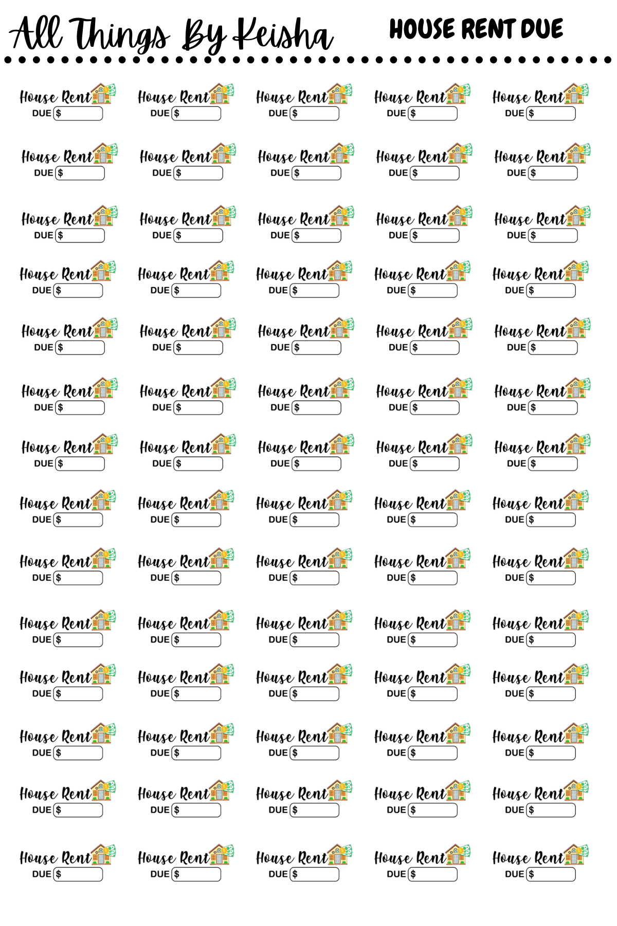 THE MOST IMPORTANT MONTHLY  HOUSEHOLD  DUE SCRIPT STICKERS- BUNDLE