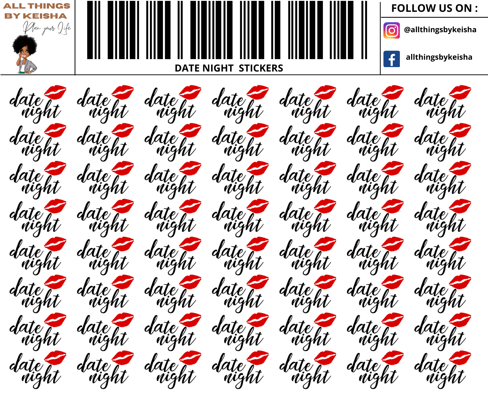 DATE NIGHT SCRIPT STICKERS – ALL THINGS BY KESHA: Planner Stickers,LLC